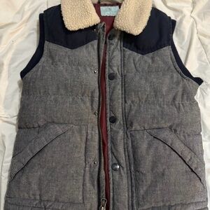 Gray and Black Puffer Vest with Sherpa Collar